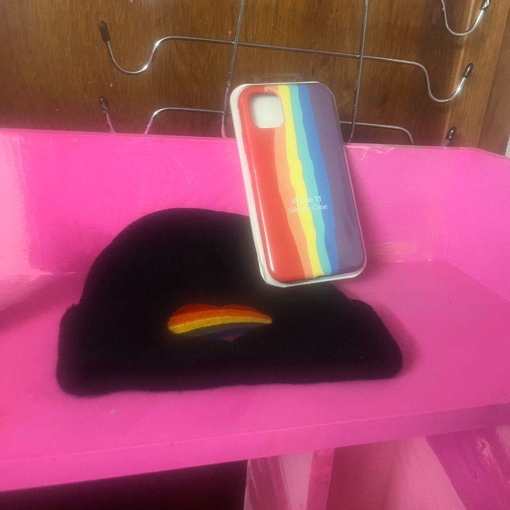 iPhone 11 Rainbow pride case plus rainbow heart beanie $6.99 shipping